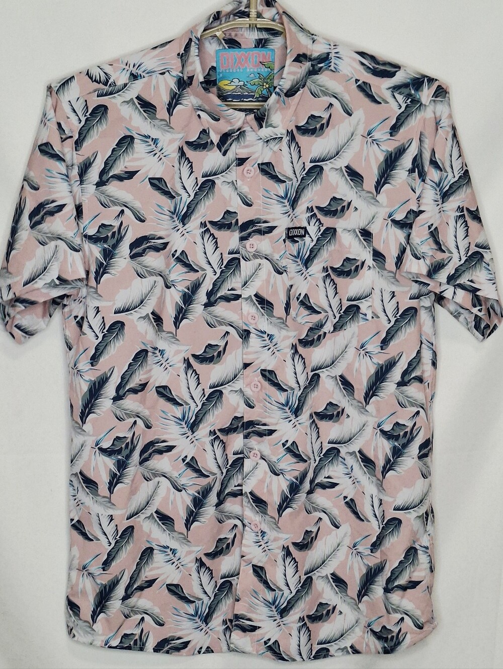 DIXXON Barbudas Men’s Pink Tropical Button-Up Shirt Size Medium